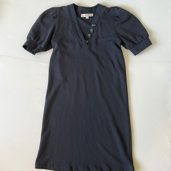 LOFT Petite Mixed Media V-Neck Shift Dress Coastal Grey XSP - Picture 6 of 9